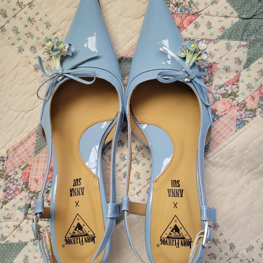 NEW John Fluevog Anna Sui Graceville Arla Blue Pointed Slingback Heels Size 8